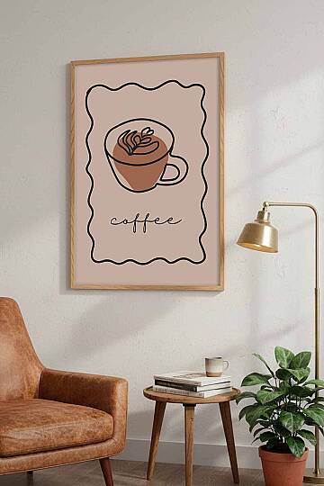Minimalist Kahve Temalı Line Art Çerçeveli Tablo Mutfak Cafe Dekoru - 6