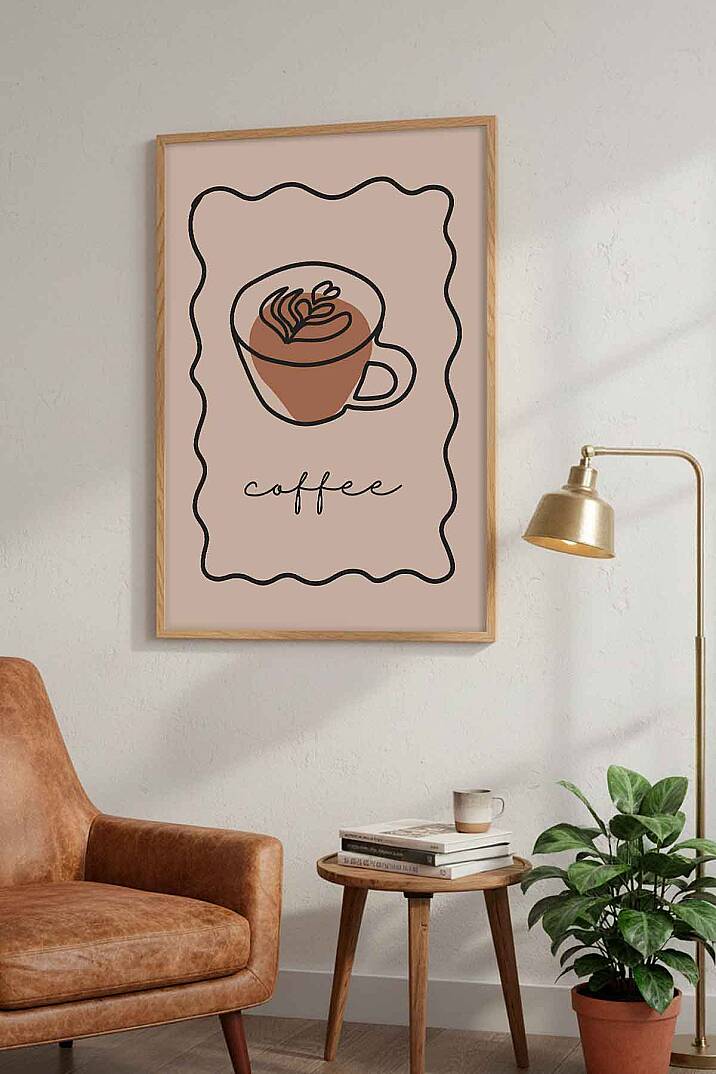 Minimalist Kahve Temalı Line Art Çerçeveli Tablo Mutfak Cafe Dekoru - 6