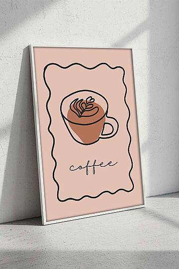 Minimalist Kahve Temalı Line Art Çerçeveli Tablo Mutfak Cafe Dekoru - 7