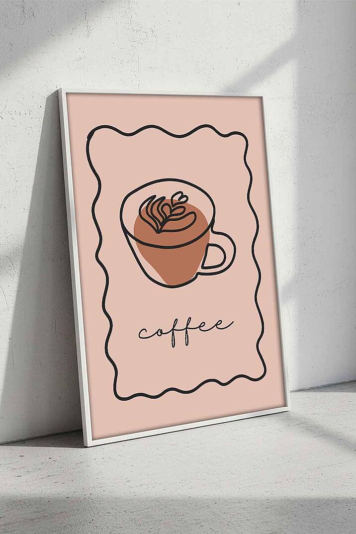 Minimalist Kahve Temalı Line Art Çerçeveli Tablo Mutfak Cafe Dekoru - 7