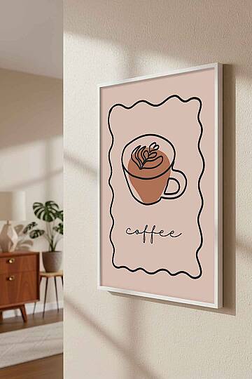 Minimalist Kahve Temalı Line Art Çerçeveli Tablo Mutfak Cafe Dekoru - 8
