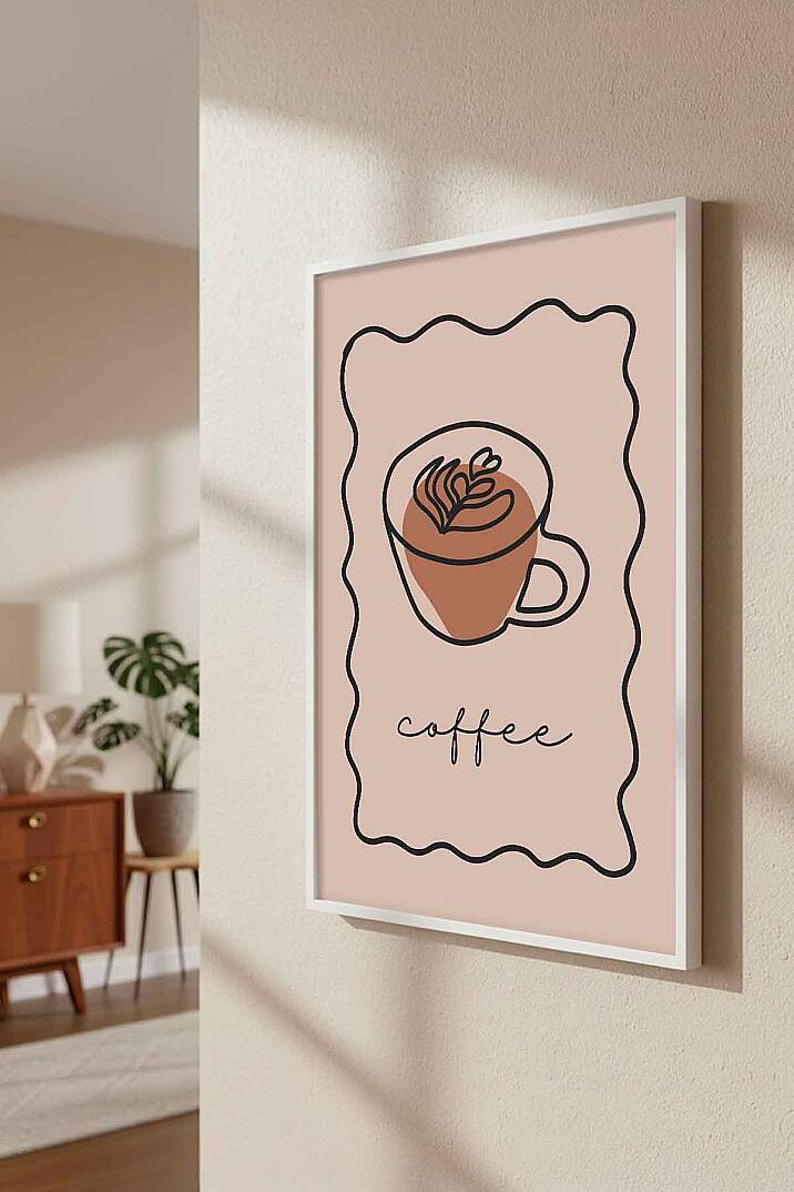 Minimalist Kahve Temalı Line Art Çerçeveli Tablo Mutfak Cafe Dekoru - 8