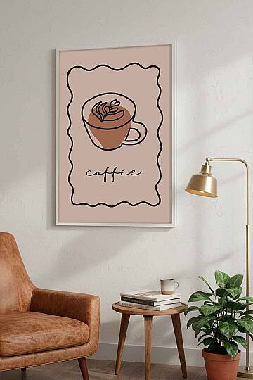 Minimalist Kahve Temalı Line Art Çerçeveli Tablo Mutfak Cafe Dekoru - 9