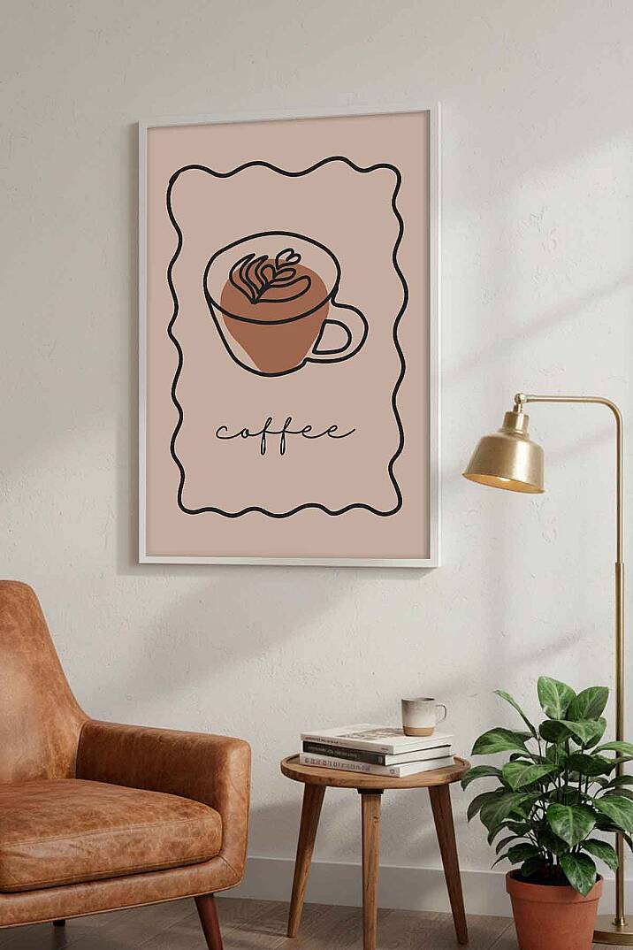 Minimalist Kahve Temalı Line Art Çerçeveli Tablo Mutfak Cafe Dekoru - 9