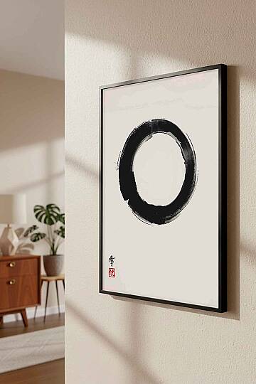 Minimalist Zen Enso Daire Sembolü Çerçeveli Tablo Salon Ofis Duvar Dekorasyonu - 2