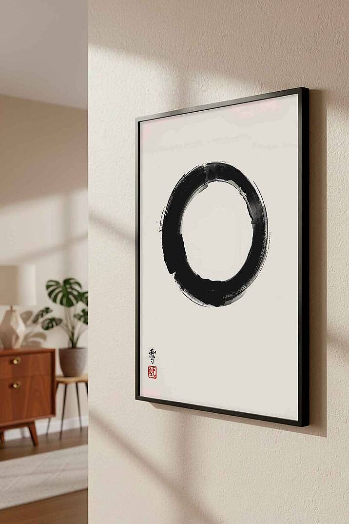 Minimalist Zen Enso Daire Sembolü Çerçeveli Tablo Salon Ofis Duvar Dekorasyonu - 2