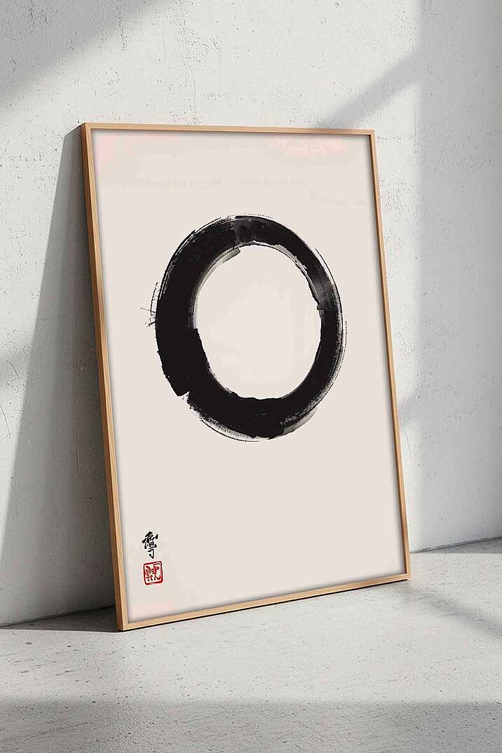 Minimalist Zen Enso Daire Sembolü Çerçeveli Tablo Salon Ofis Duvar Dekorasyonu - 4