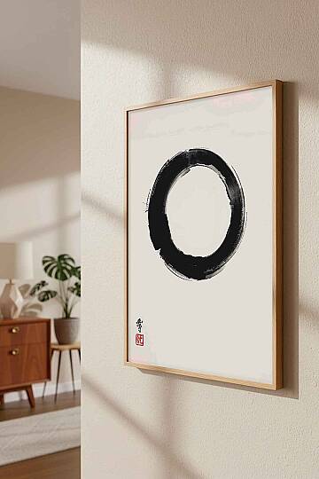 Minimalist Zen Enso Daire Sembolü Çerçeveli Tablo Salon Ofis Duvar Dekorasyonu - 5