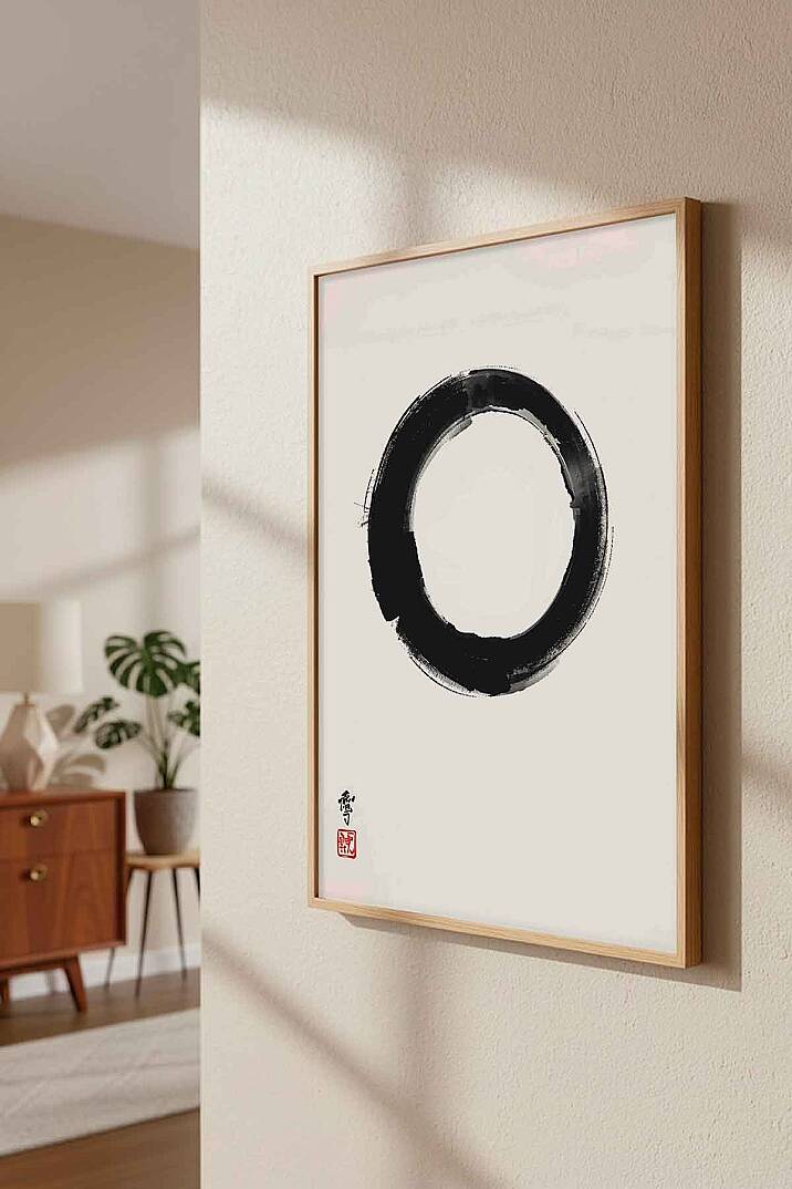 Minimalist Zen Enso Daire Sembolü Çerçeveli Tablo Salon Ofis Duvar Dekorasyonu - 5