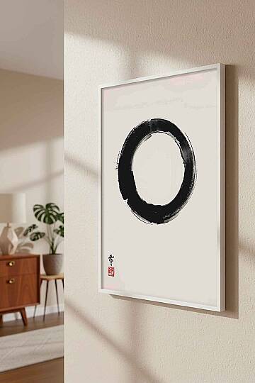 Minimalist Zen Enso Daire Sembolü Çerçeveli Tablo Salon Ofis Duvar Dekorasyonu - 8