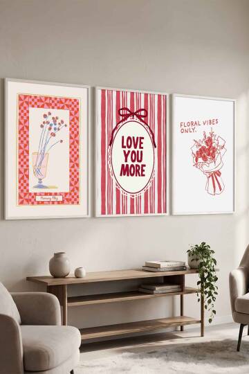 Modern 3'lü Set Romantik İllüstrasyon Çerçeveli Tablo Seti Salon ve Yatak Odası Dekorasyonu - 4