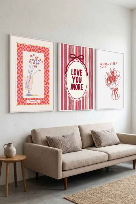 Modern 3'lü Set Romantik İllüstrasyon Çerçeveli Tablo Seti Salon ve Yatak Odası Dekorasyonu - 5