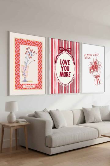 Modern 3'lü Set Romantik İllüstrasyon Çerçeveli Tablo Seti Salon ve Yatak Odası Dekorasyonu - 6