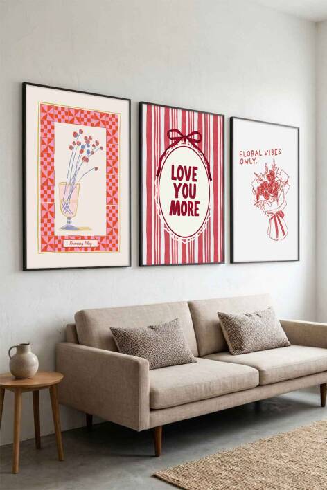 Modern 3'lü Set Romantik İllüstrasyon Çerçeveli Tablo Seti Salon ve Yatak Odası Dekorasyonu - 2
