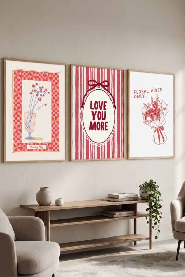 Modern 3'lü Set Romantik İllüstrasyon Çerçeveli Tablo Seti Salon ve Yatak Odası Dekorasyonu - 7