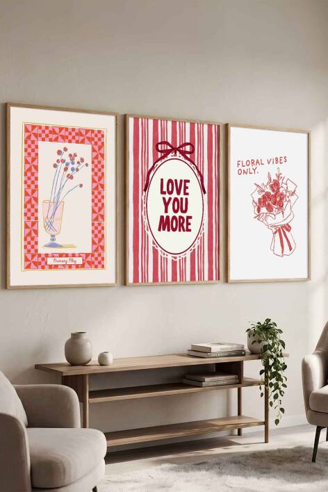 Modern 3'lü Set Romantik İllüstrasyon Çerçeveli Tablo Seti Salon ve Yatak Odası Dekorasyonu - 7