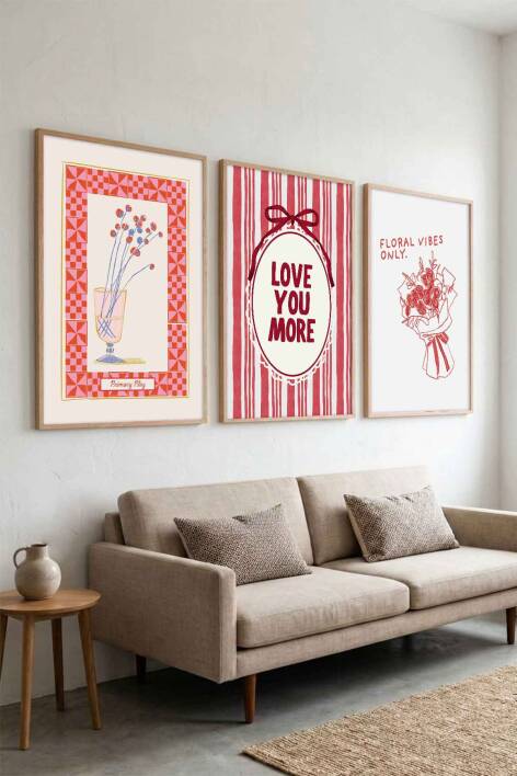 Modern 3'lü Set Romantik İllüstrasyon Çerçeveli Tablo Seti Salon ve Yatak Odası Dekorasyonu - 8