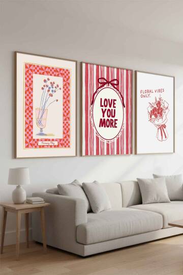 Modern 3'lü Set Romantik İllüstrasyon Çerçeveli Tablo Seti Salon ve Yatak Odası Dekorasyonu - 9