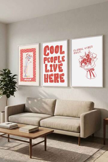 Modern 3'lü Set Tipografik ve Minimal Çiçek Desenli Çerçeveli Tablo Salon ve Genç Odası Dekorasyonu - 9