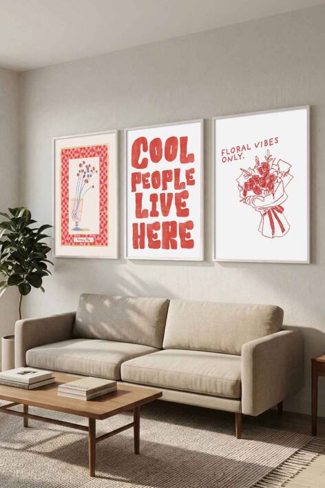 Modern 3'lü Set Tipografik ve Minimal Çiçek Desenli Çerçeveli Tablo Salon ve Genç Odası Dekorasyonu - 9