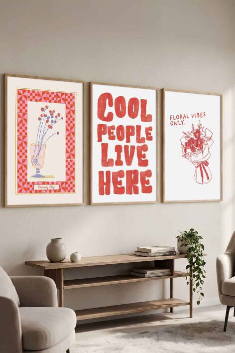Modern 3'lü Set Tipografik ve Minimal Çiçek Desenli Çerçeveli Tablo Salon ve Genç Odası Dekorasyonu - 4