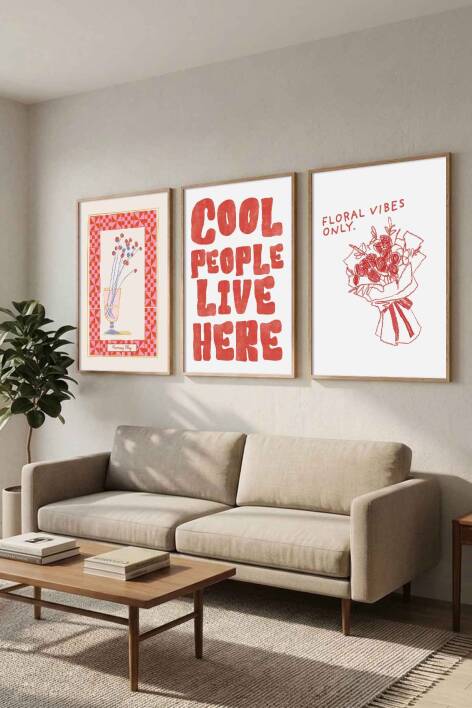 Modern 3'lü Set Tipografik ve Minimal Çiçek Desenli Çerçeveli Tablo Salon ve Genç Odası Dekorasyonu - 6