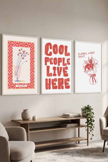 Modern 3'lü Set Tipografik ve Minimal Çiçek Desenli Çerçeveli Tablo Salon ve Genç Odası Dekorasyonu - 7