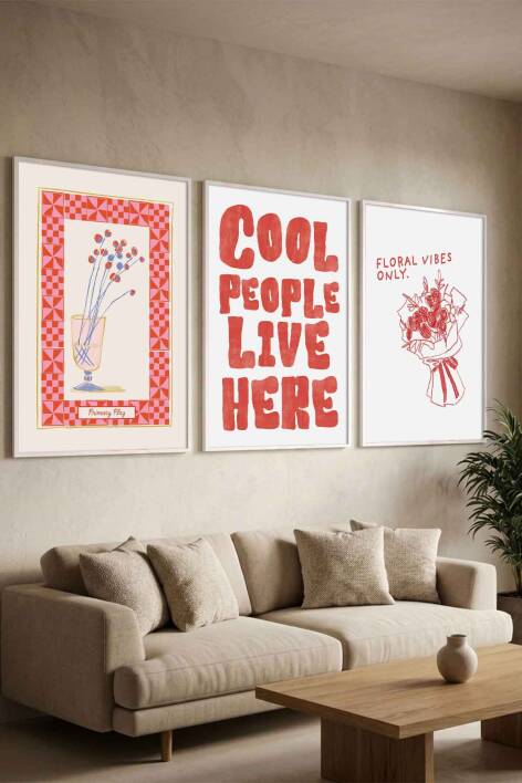 Modern 3'lü Set Tipografik ve Minimal Çiçek Desenli Çerçeveli Tablo Salon ve Genç Odası Dekorasyonu - 8