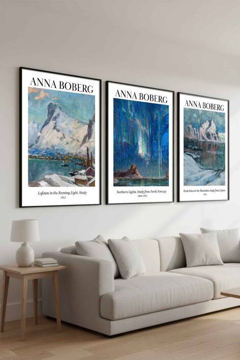 Modern Anna Boberg İskandinav Manzara Çerçeveli 3'lü Tablo Seti Ünlü Sanat Eserleri Serisi Salon ve Ofis Dekorasyonu - 5