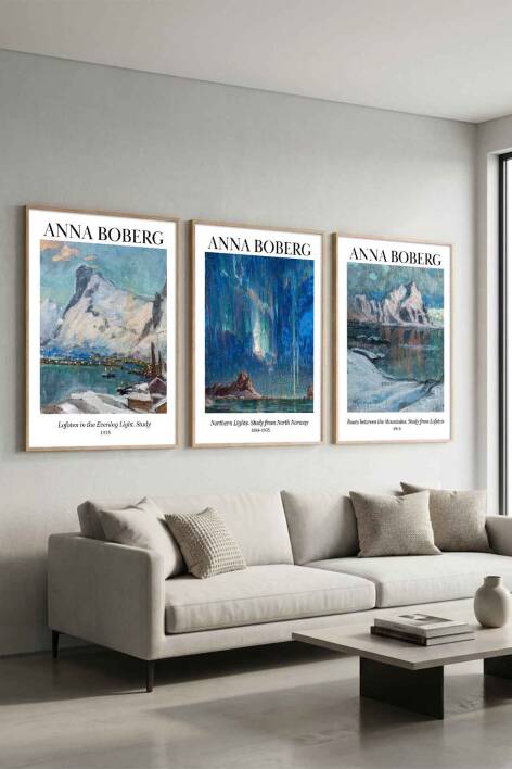 Modern Anna Boberg İskandinav Manzara Çerçeveli 3'lü Tablo Seti Ünlü Sanat Eserleri Serisi Salon ve Ofis Dekorasyonu - 9
