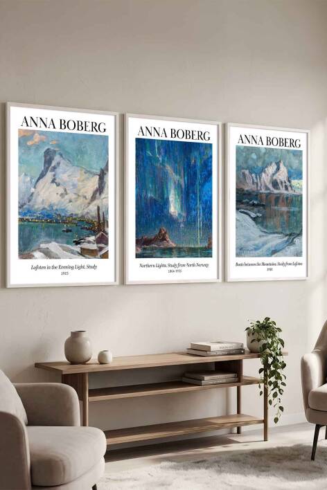 Modern Anna Boberg İskandinav Manzara Çerçeveli 3'lü Tablo Seti Ünlü Sanat Eserleri Serisi Salon ve Ofis Dekorasyonu - 1