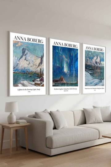 Modern Anna Boberg İskandinav Manzara Çerçeveli 3'lü Tablo Seti Ünlü Sanat Eserleri Serisi Salon ve Ofis Dekorasyonu - 2