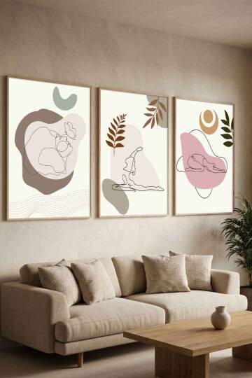 Modern Boho Yoga Figürlü 3'lü Set Çerçeveli Tablo Salon ve Meditasyon Odası Dekorasyonu - 2