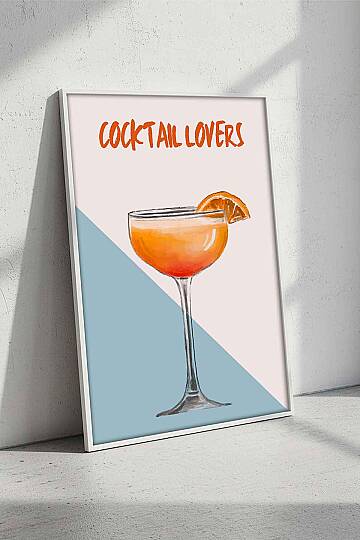 Modern Cocktail Lovers İllüstrasyon Çerçeveli Tablo Mutfak Bar Dekoru Beyaz