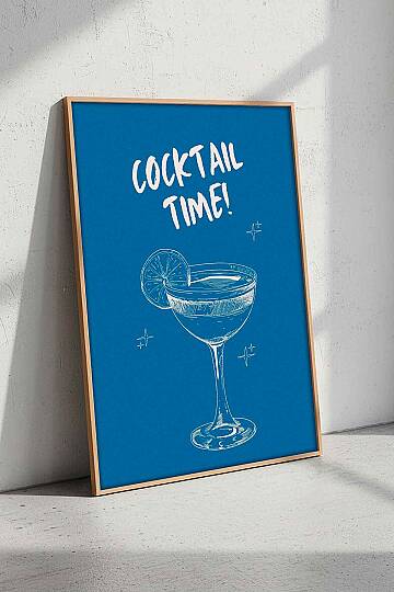 Modern Cocktail Time Yazılı Çerçeveli Tablo Mutfak Cafe Salon Dekorasyonu Doğal Ahşap