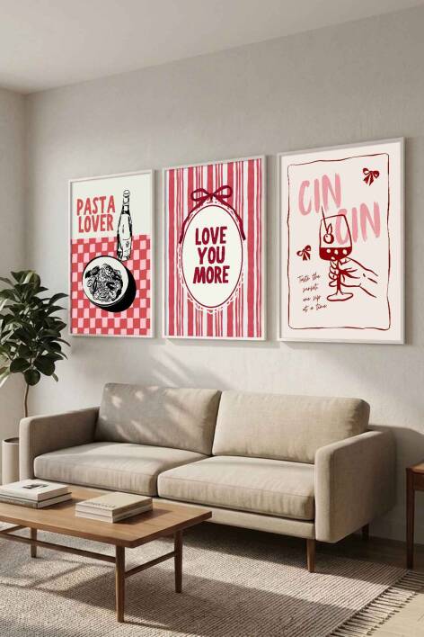 Modern İtalyan Mutfağı Pasta Lover ve Cin Cin Temalı 3'lü Çerçeveli Tablo Seti Mutfak ve Kafe Dekorasyonu - 9
