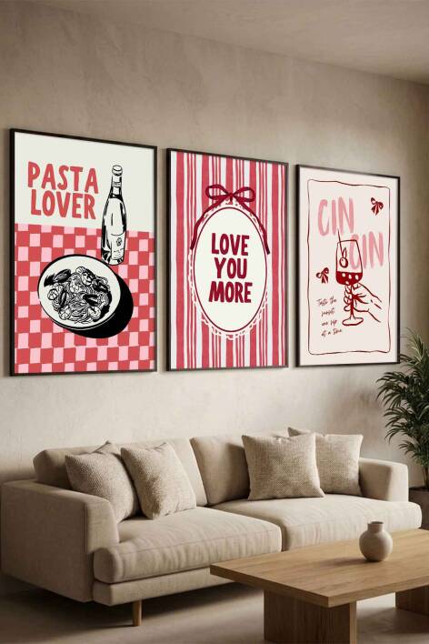 Modern İtalyan Mutfağı Pasta Lover ve Cin Cin Temalı 3'lü Çerçeveli Tablo Seti Mutfak ve Kafe Dekorasyonu - 2