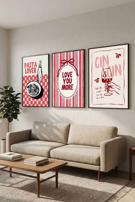 Modern İtalyan Mutfağı Pasta Lover ve Cin Cin Temalı 3'lü Çerçeveli Tablo Seti Mutfak ve Kafe Dekorasyonu - 3