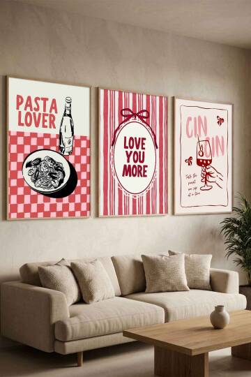 Modern İtalyan Mutfağı Pasta Lover ve Cin Cin Temalı 3'lü Çerçeveli Tablo Seti Mutfak ve Kafe Dekorasyonu - 5