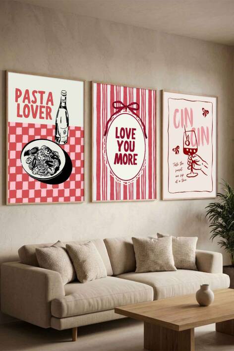 Modern İtalyan Mutfağı Pasta Lover ve Cin Cin Temalı 3'lü Çerçeveli Tablo Seti Mutfak ve Kafe Dekorasyonu - 5