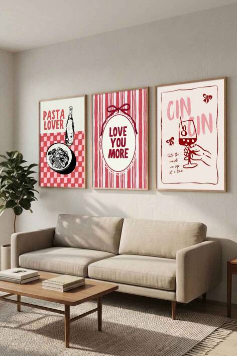 Modern İtalyan Mutfağı Pasta Lover ve Cin Cin Temalı 3'lü Çerçeveli Tablo Seti Mutfak ve Kafe Dekorasyonu - 6