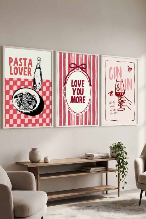 Modern İtalyan Mutfağı Pasta Lover ve Cin Cin Temalı 3'lü Çerçeveli Tablo Seti Mutfak ve Kafe Dekorasyonu - 7