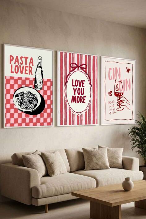 Modern İtalyan Mutfağı Pasta Lover ve Cin Cin Temalı 3'lü Çerçeveli Tablo Seti Mutfak ve Kafe Dekorasyonu - 8