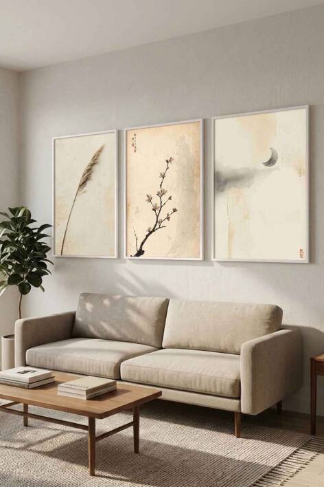 Modern Japon Sanatı Zen Temalı 3'lü Set Çerçeveli Tablo Salon ve Ofis Dekorasyonu - 9