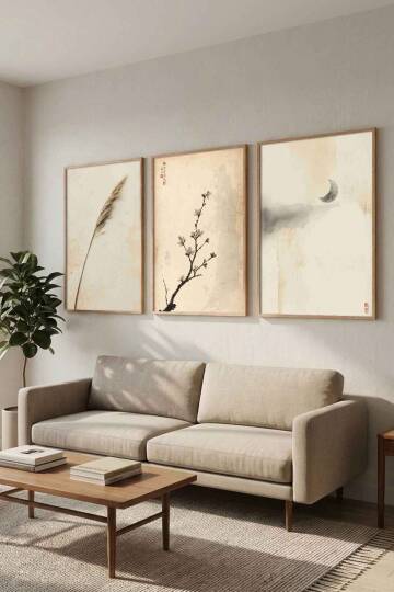 Modern Japon Sanatı Zen Temalı 3'lü Set Çerçeveli Tablo Salon ve Ofis Dekorasyonu - 3
