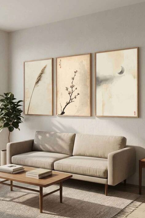Modern Japon Sanatı Zen Temalı 3'lü Set Çerçeveli Tablo Salon ve Ofis Dekorasyonu - 3