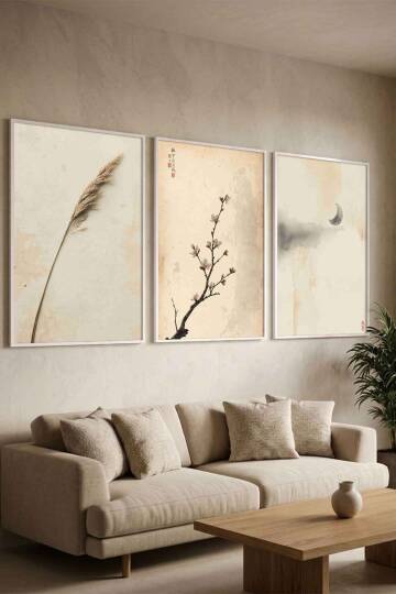 Modern Japon Sanatı Zen Temalı 3'lü Set Çerçeveli Tablo Salon ve Ofis Dekorasyonu - 8