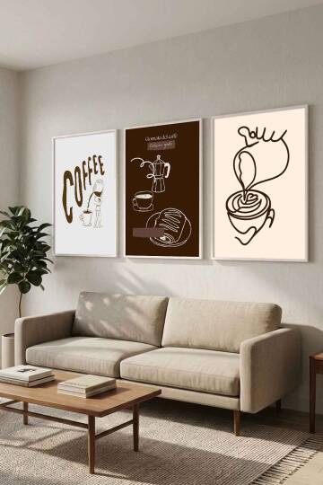 Modern Kahve Temalı 3'lü Set Çerçeveli Tablo Mutfak ve Kafe Dekoru - 9