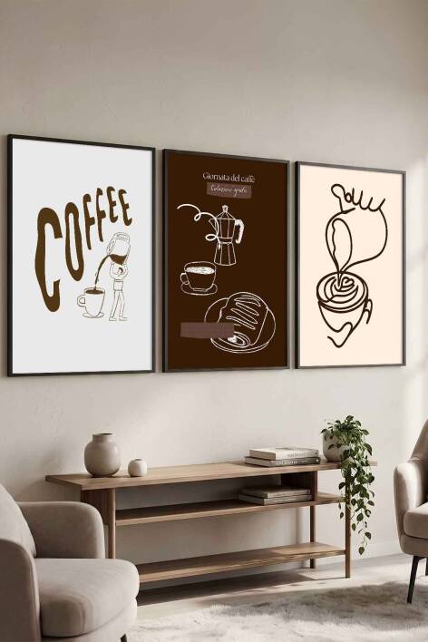 Modern Kahve Temalı 3'lü Set Çerçeveli Tablo Mutfak ve Kafe Dekoru - 4