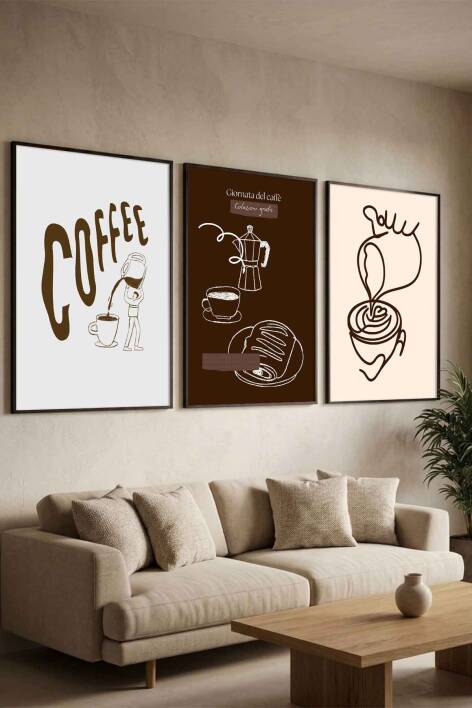 Modern Kahve Temalı 3'lü Set Çerçeveli Tablo Mutfak ve Kafe Dekoru - 5